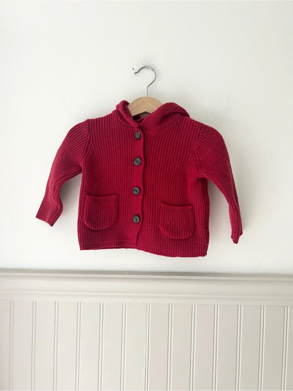 Gymboree 6-12 Months Red Hooded Knit Button Up Cardigan